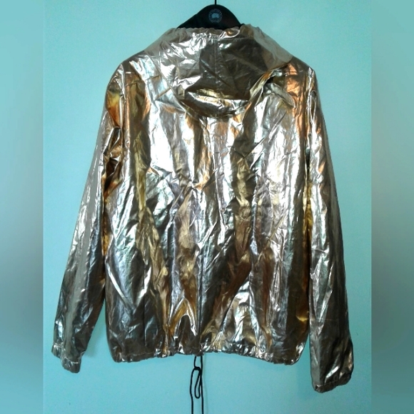 Forever 21 Men sz L metallic gold Pullover Hooded Windbreaker Jacket Pullover - Picture 3 of 4